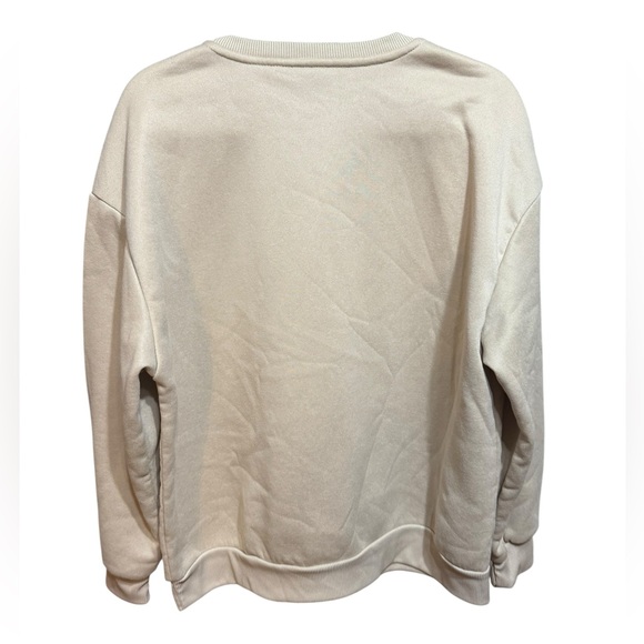 90’s Babe Graphic Sweatshirt Beige Pink Retro Pullover Sz L Y2K Cozy Oversized - Picture 2 of 7